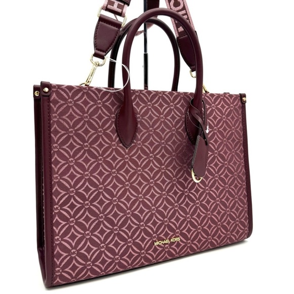 Michael Kors Medium Mirella Tote Bag Ox Blood Multi - Picture 3 of 12